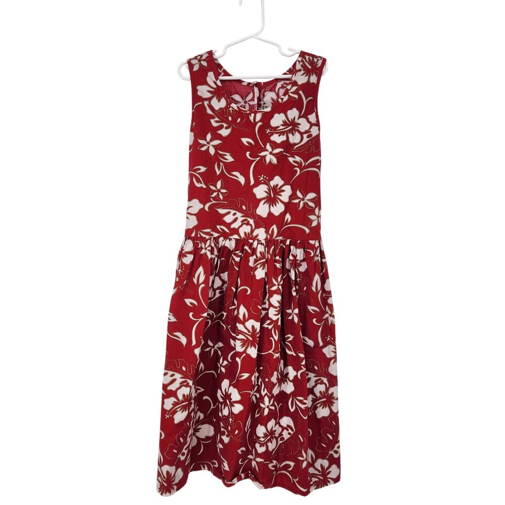 VTG Hilo Hattie's The Hawaiian Original Red Hibiscus Sleeveless Dress Girl XL - Picture 2 of 8